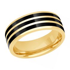 Yellow Gold with Triple Strip Black Ceramic Inlay Wedding Band | 8mm | Men's