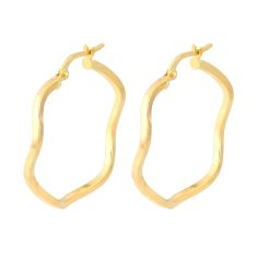 Yellow Gold Wavy Hoop Earrings