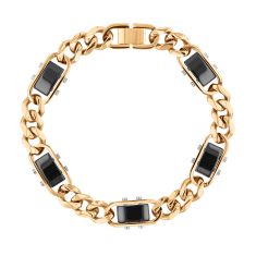 Yellow Ion-Plated Stainless Steel and Black Ceramic Fancy Chain Bracelet  9.8mm - 8.5 Inches
