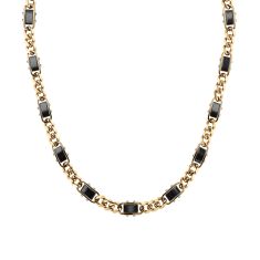 Yellow Ion-Plated Stainless Steel and Black Ceramic Fancy Chain Necklace 9.8mm - 22 Inches