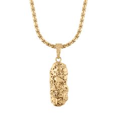 Yellow Ion-Plated Stainless Steel Nugget Textured Pendant Necklace - Men's