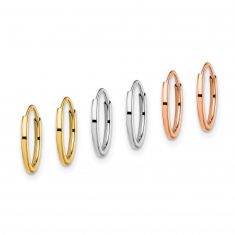Yellow, White, and Rose Gold 3-Pair Hoop Earrings Set