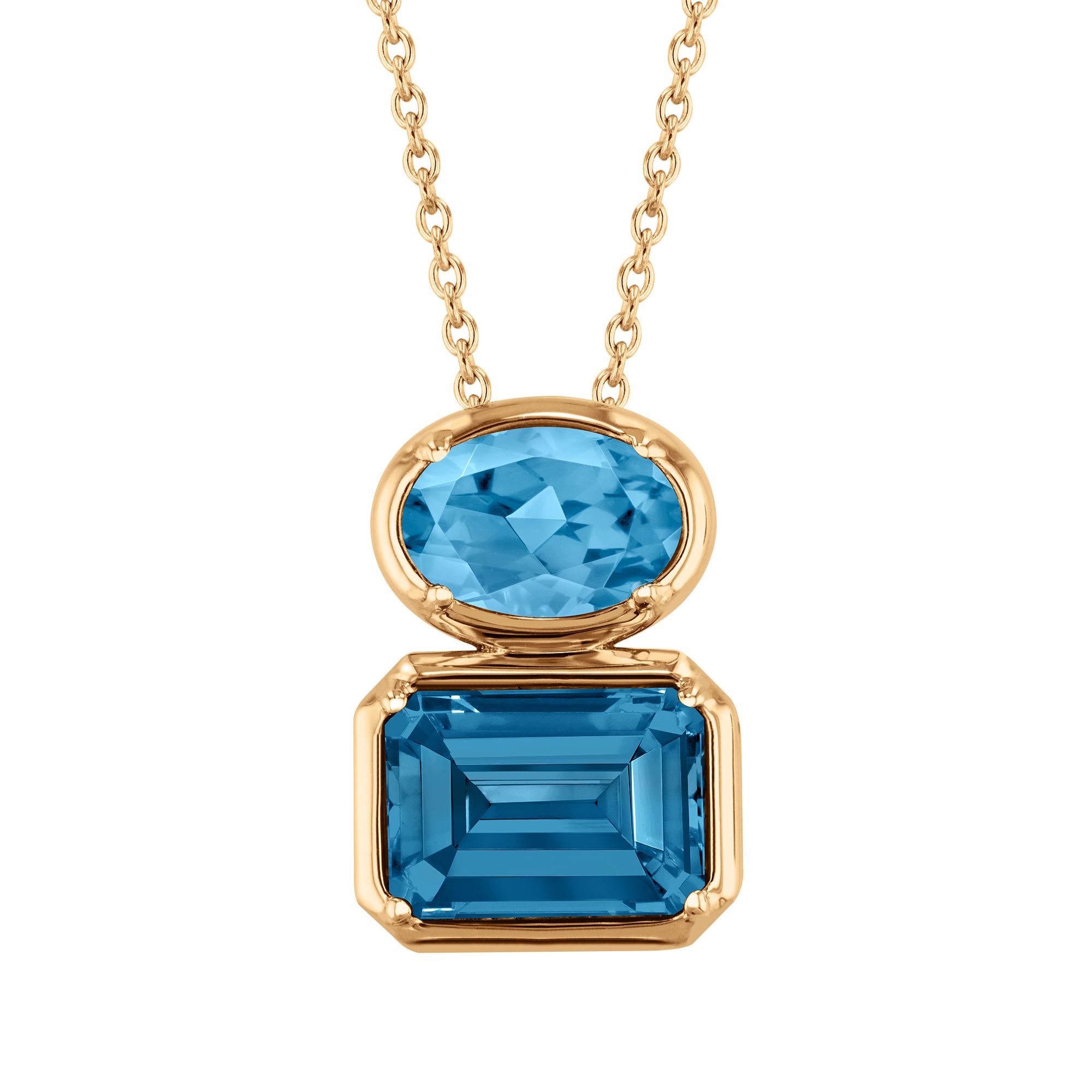 Papyrus London Blue Topaz and Blue Topaz Yellow Gold Pendant Necklace