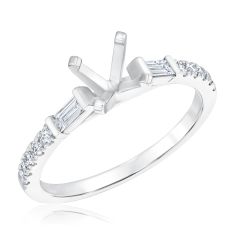 1/3ctw Round and Baguette Diamond White Gold Engagement Ring Setting