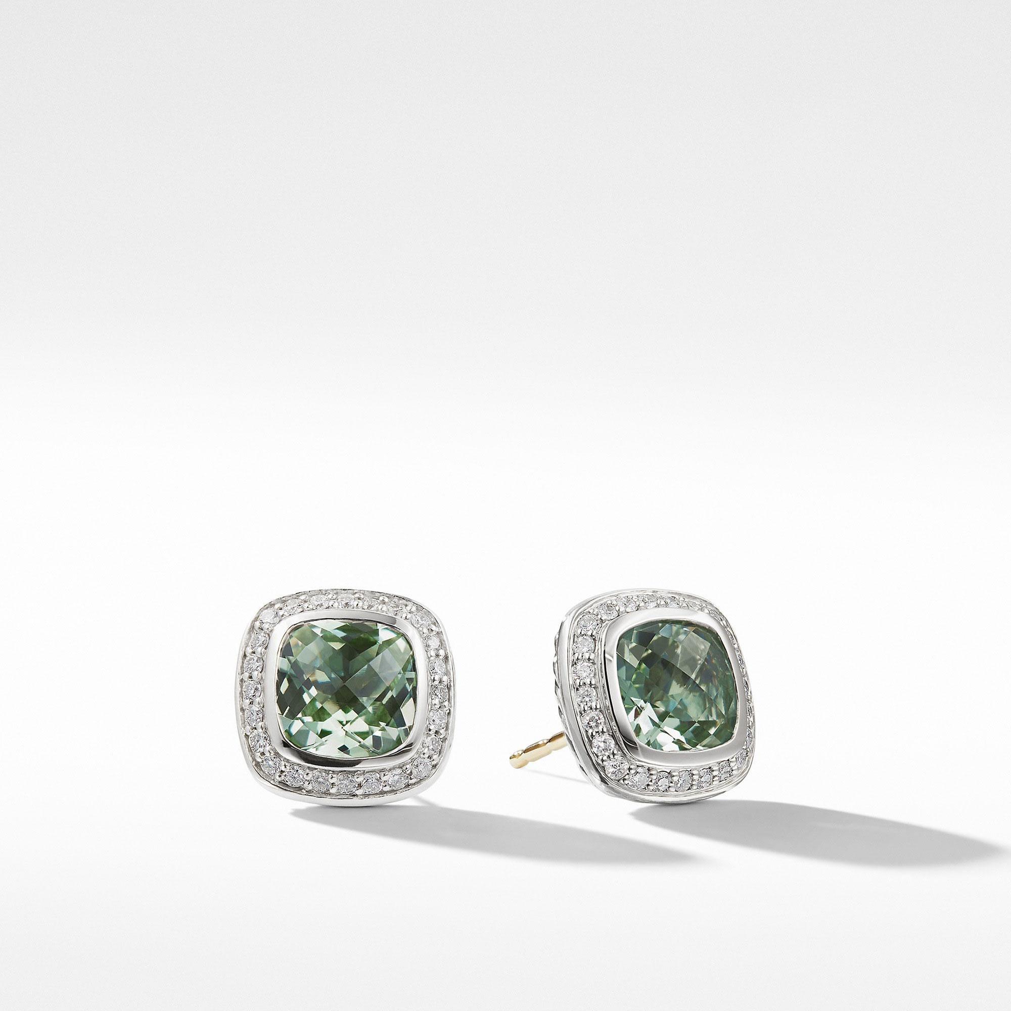 David Yurman Albion Earrings with Prasiolite and Diamonds, 7mm