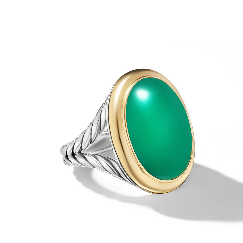 David Yurman Women's  Albion Oval Ring in Sterling Silver with 18K Yellow Gold and Green Onyx  21mm - Size 7