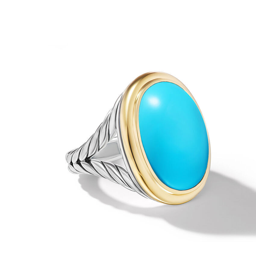 David Yurman Women's  Albion Oval Ring in Sterling Silver with 18K Yellow Gold and Turquoise  21mm  Ring Size: 7