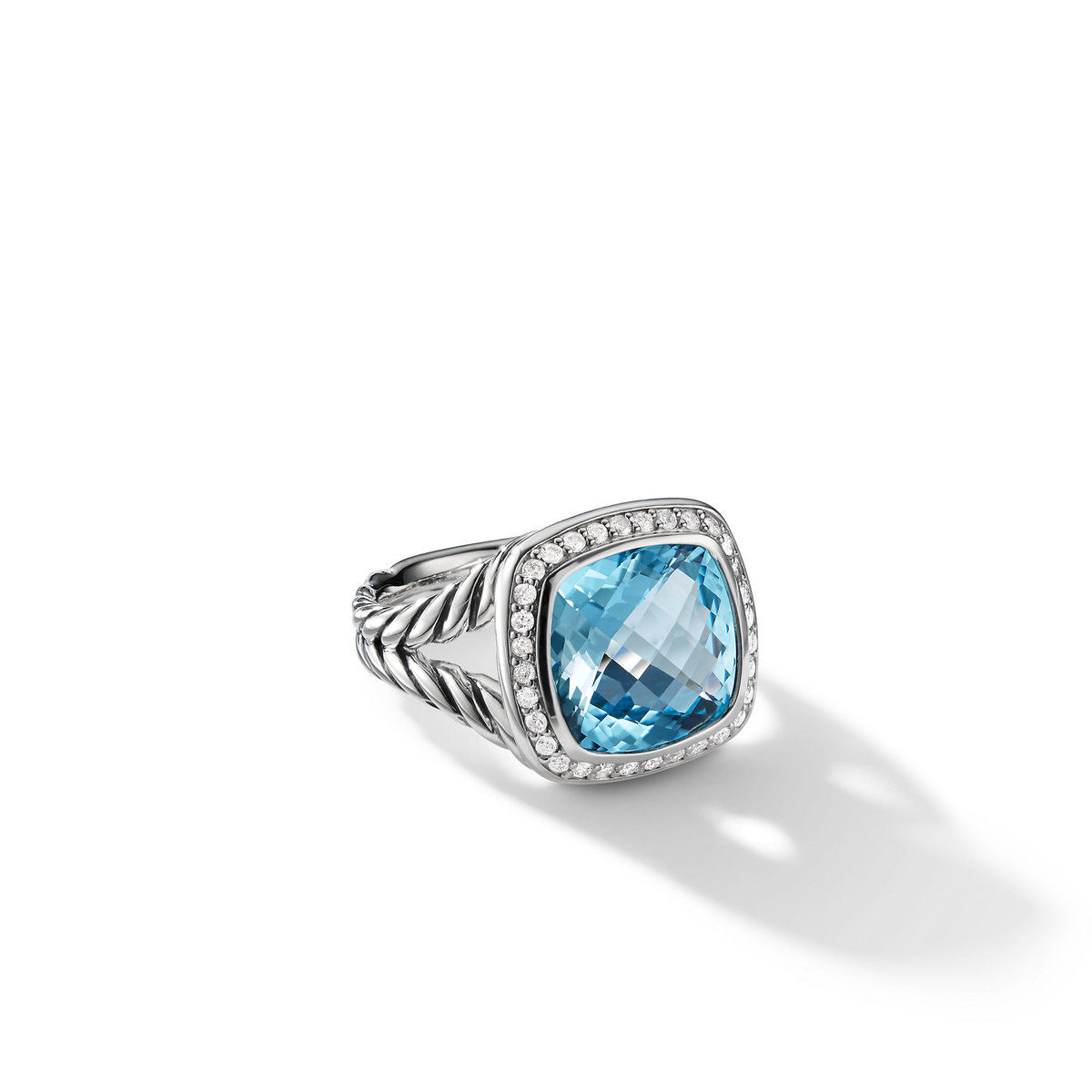 David Yurman Albion Ring with Blue Topaz and Pave Diamonds | Size 7
