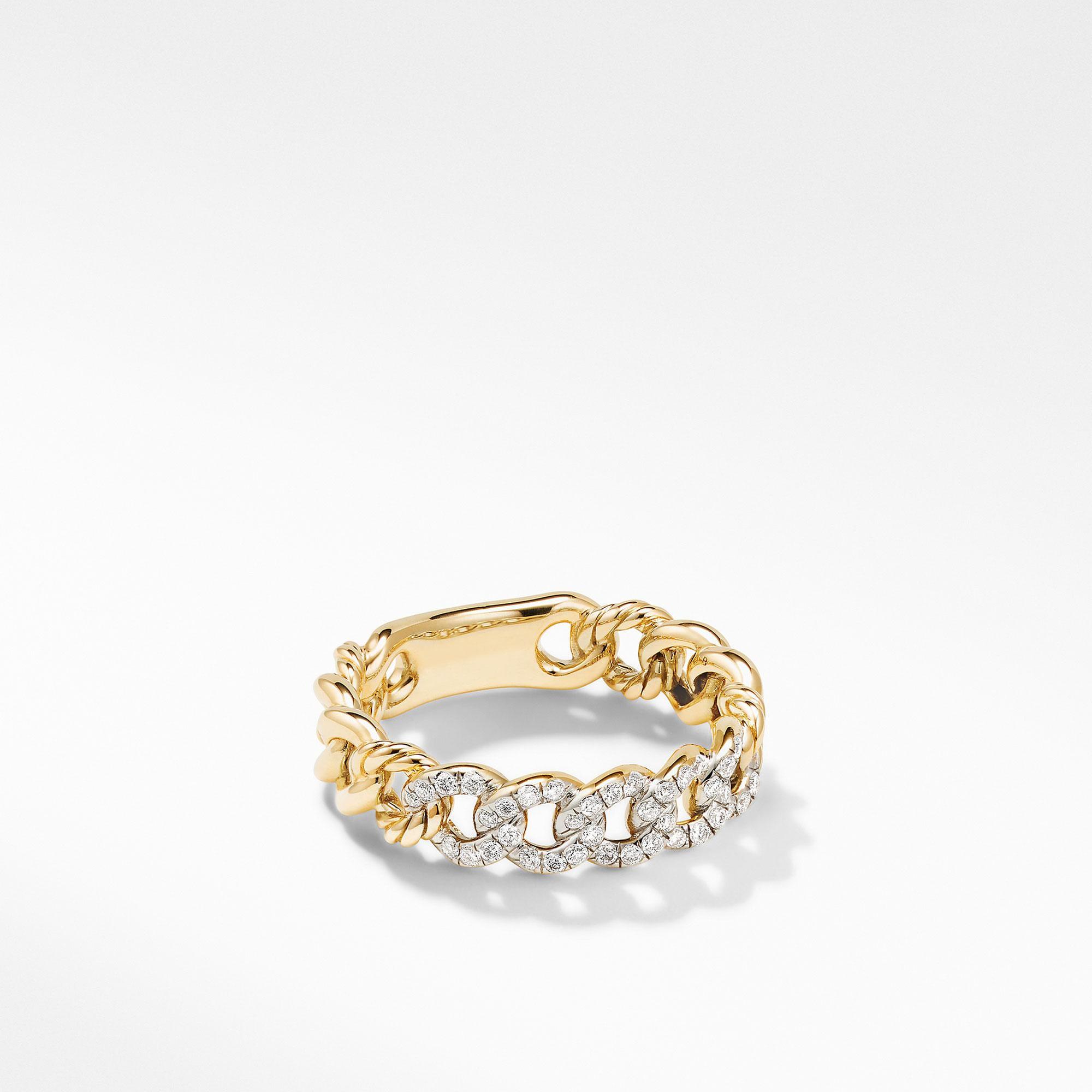 David Yurman Belmont Curb Link Narrow Ring in 18k Yellow Gold with Pave Diamonds, 5mm - Size 6