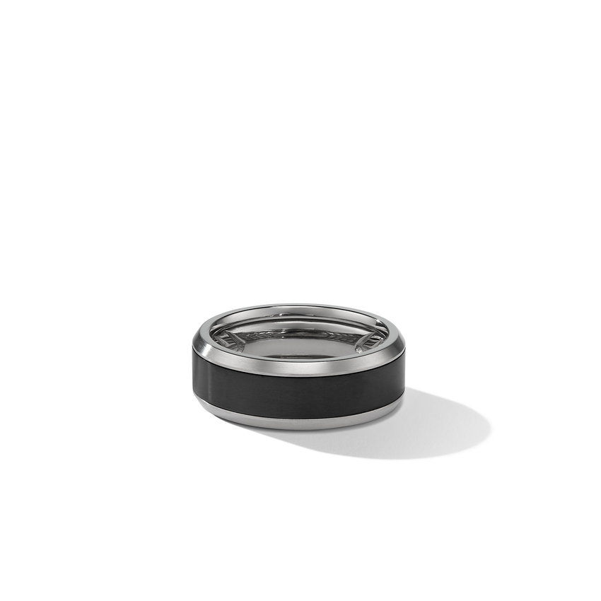 David Yurman Beveled Band Ring in Grey Titanium with Black Titanium | 8.5mm | Size 12.5