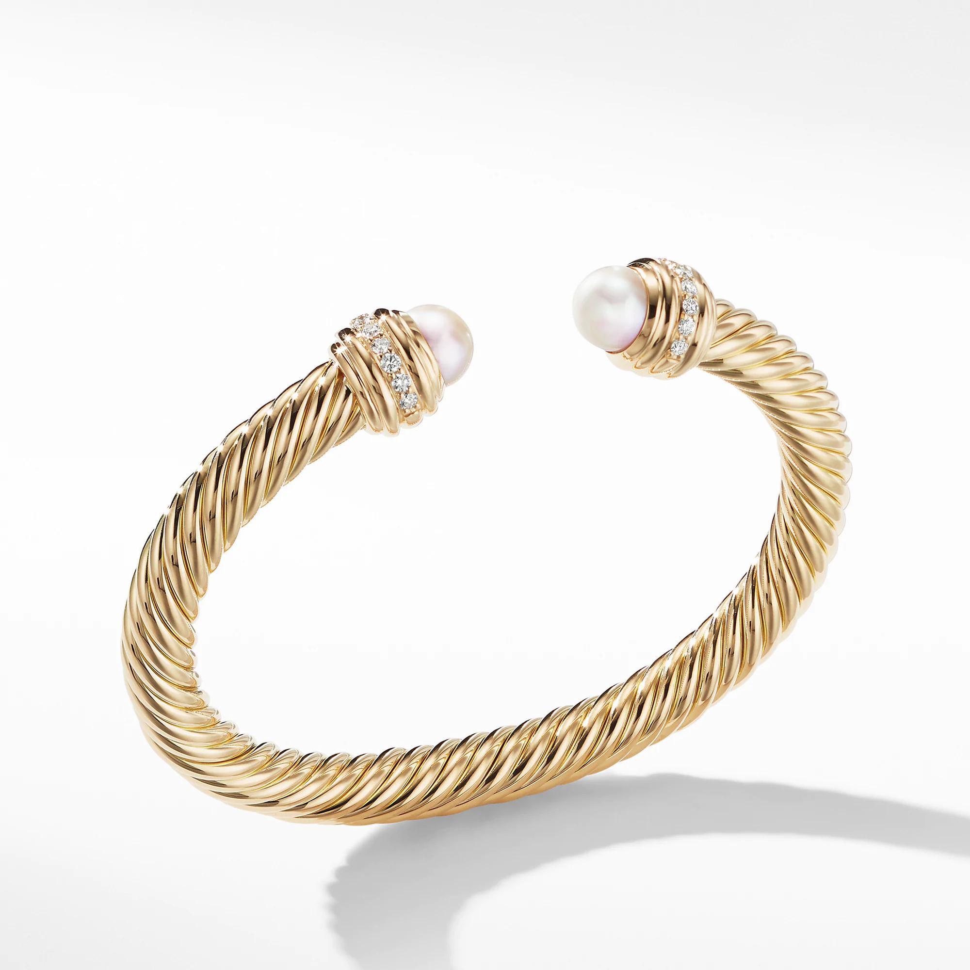 David Yurman Cable Bracelet in 18k Gold with Pearls and Diamonds,