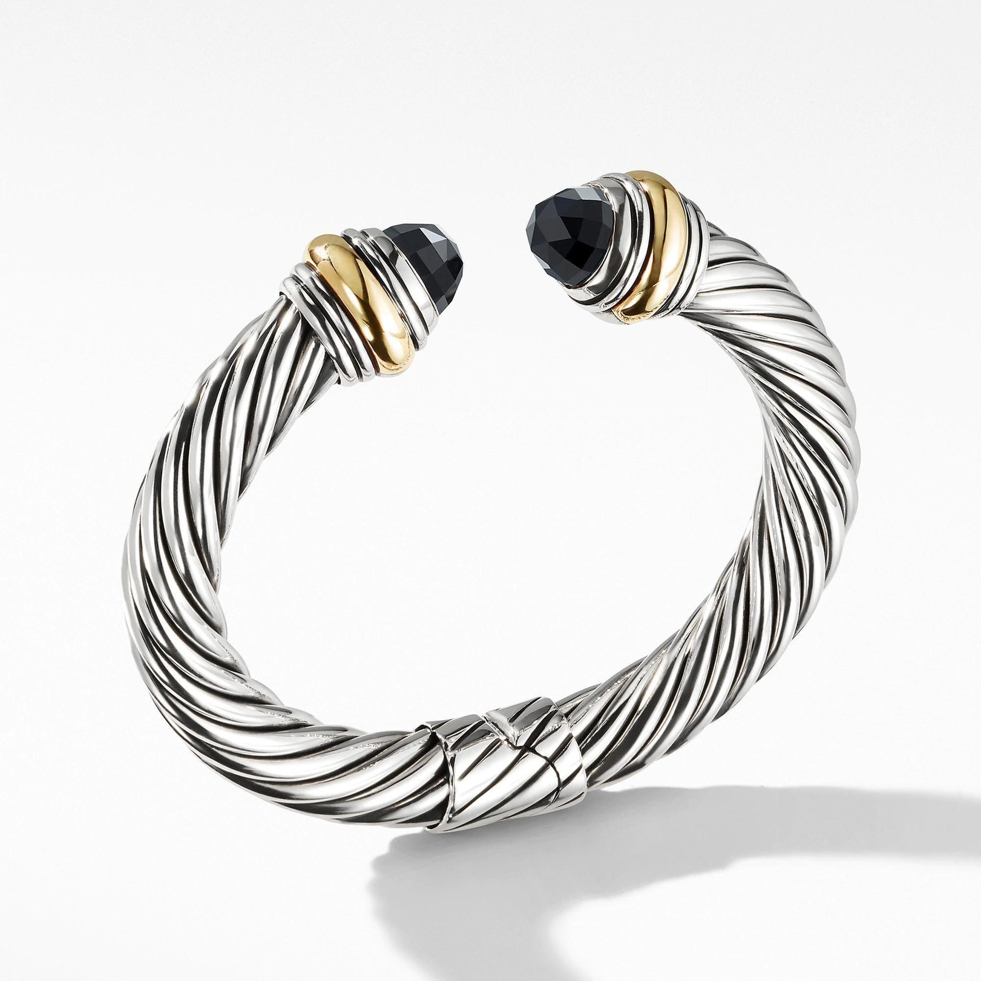 David Yurman Cable Classic Collection Bracelet with Black Onyx and 14k Yellow Gold, 10mm - Large