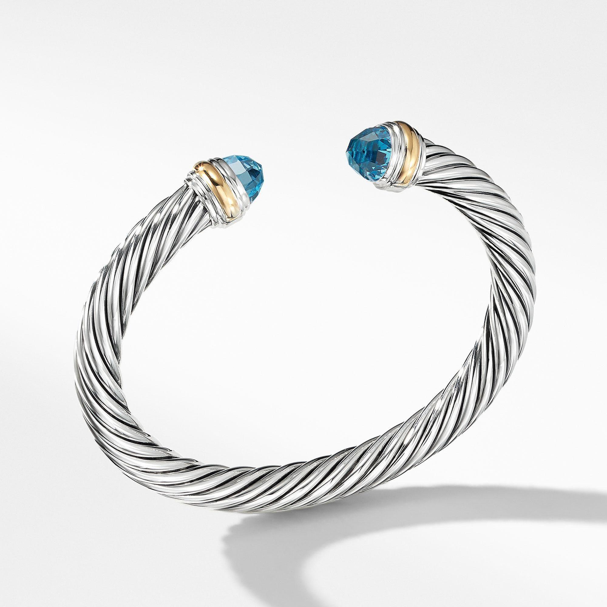 David Yurman Cable Classics Bracelet in Sterling Silver with Blue Topaz and 14K Yellow Gold - Extra Large -  B04425 S4ABTXL