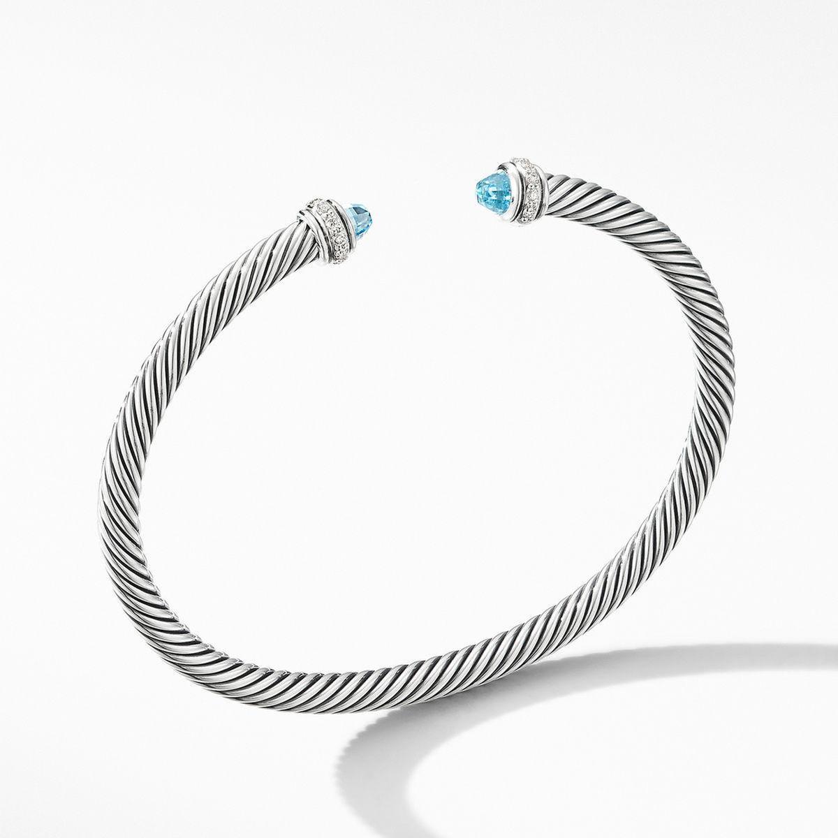 David Yurman Cable Classic Collection Bracelet with Blue Topaz and Diamonds 4mm Bracelet Length Large 795$