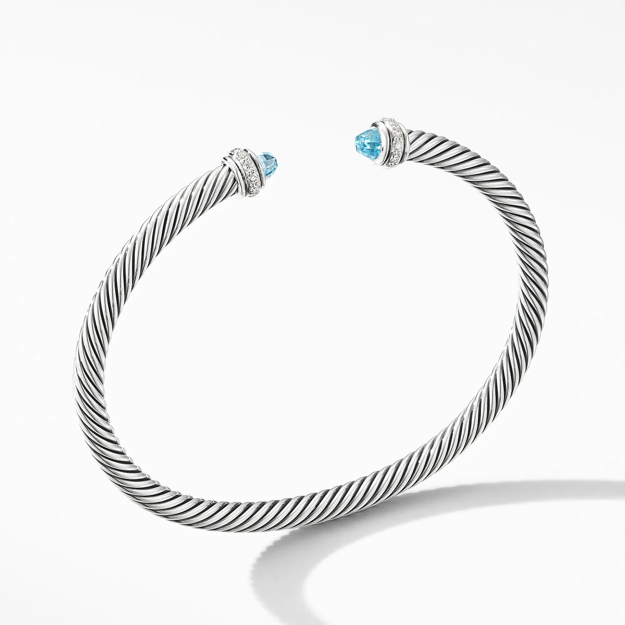 David Yurman Cable Classic Collection Bracelet with Blue Topaz and Diamonds 4mm Bracelet Length Medium 795$