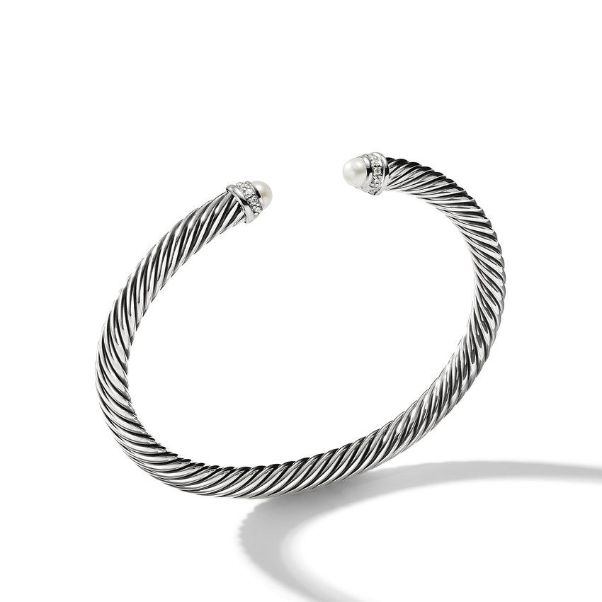 David Yurman Cable Classic Collection Bracelet with Pearls and Diamonds, 5mm - Size Medium