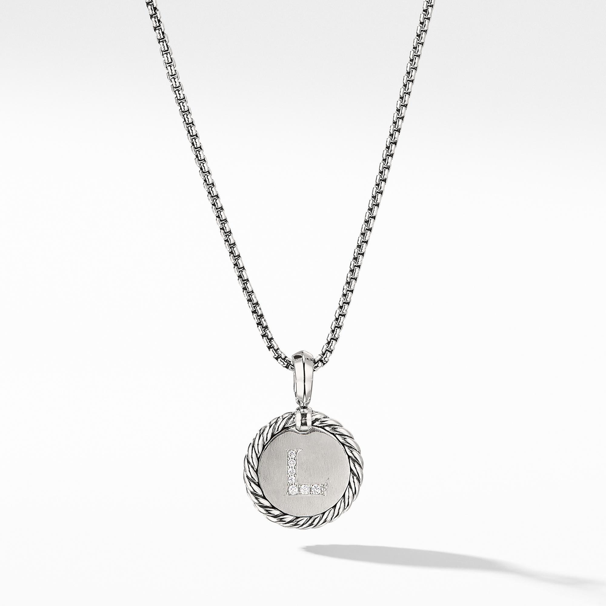 David Yurman Cable Collectibles Collection Initial Charm Necklace with Diamonds, Letter L