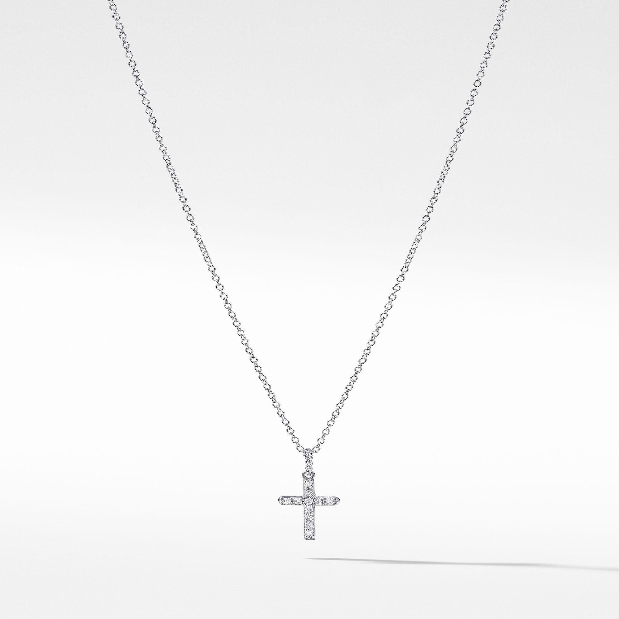 David Yurman Cable Collectibles Cross Necklace with Diamonds in 18k White Gold