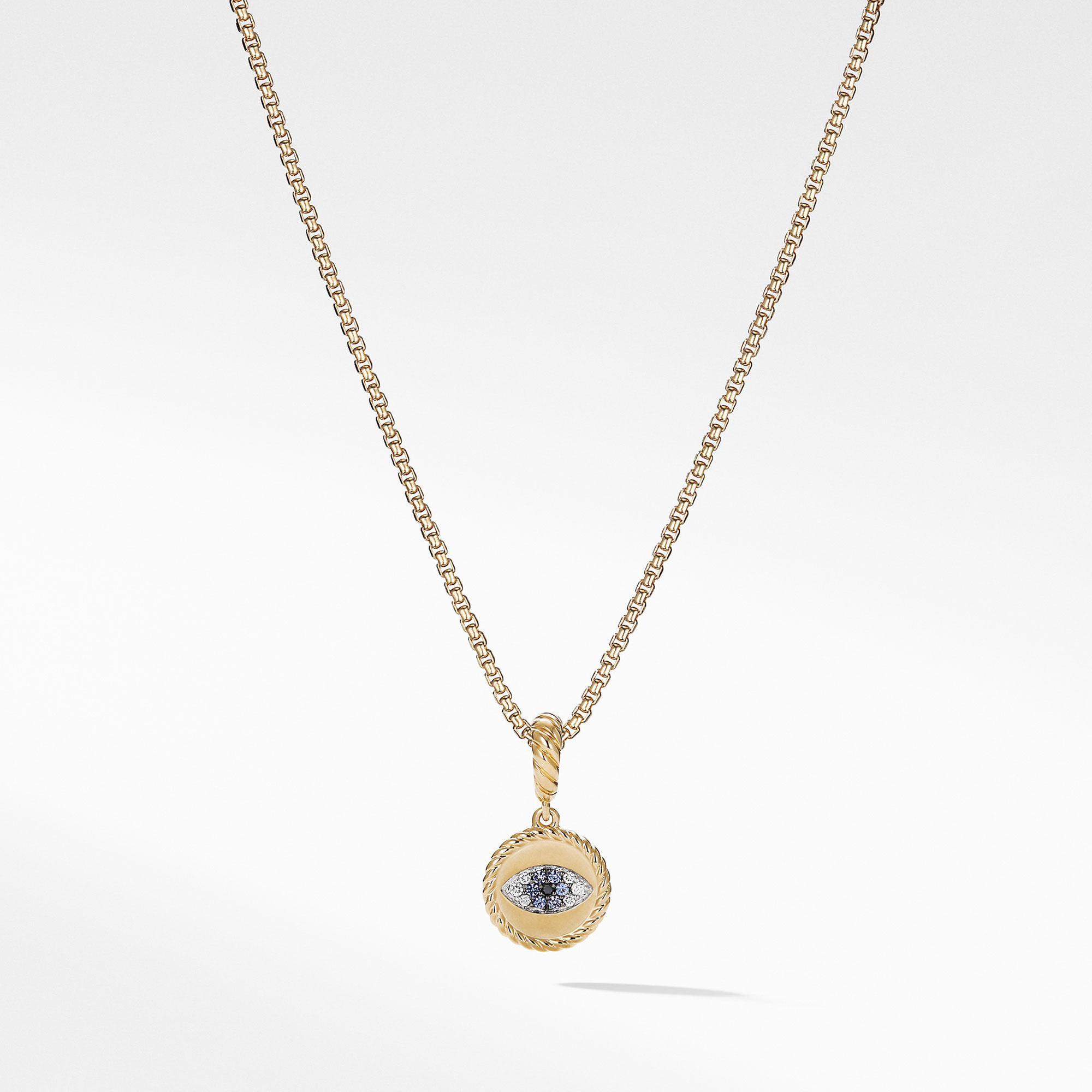 David Yurman Cable Collectibles Evil Eye Amulet with Diamonds and Blue Sapphires in 18k Gold