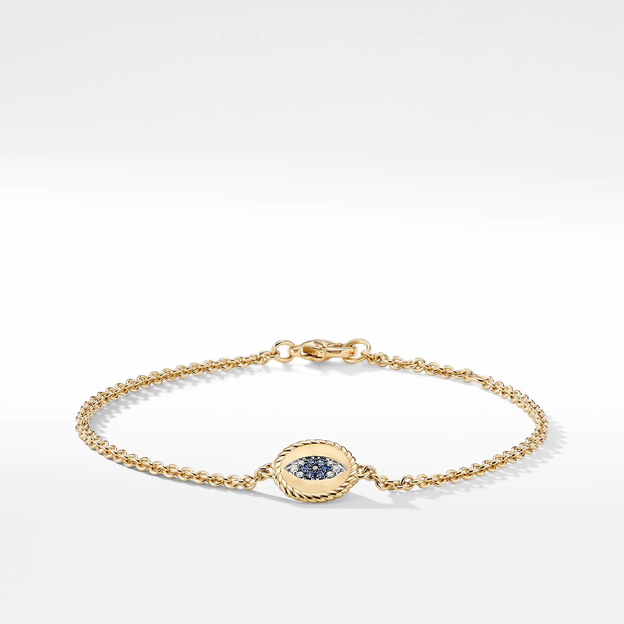 David Yurman Cable Collectibles Evil Eye Charm Bracelet with Blue