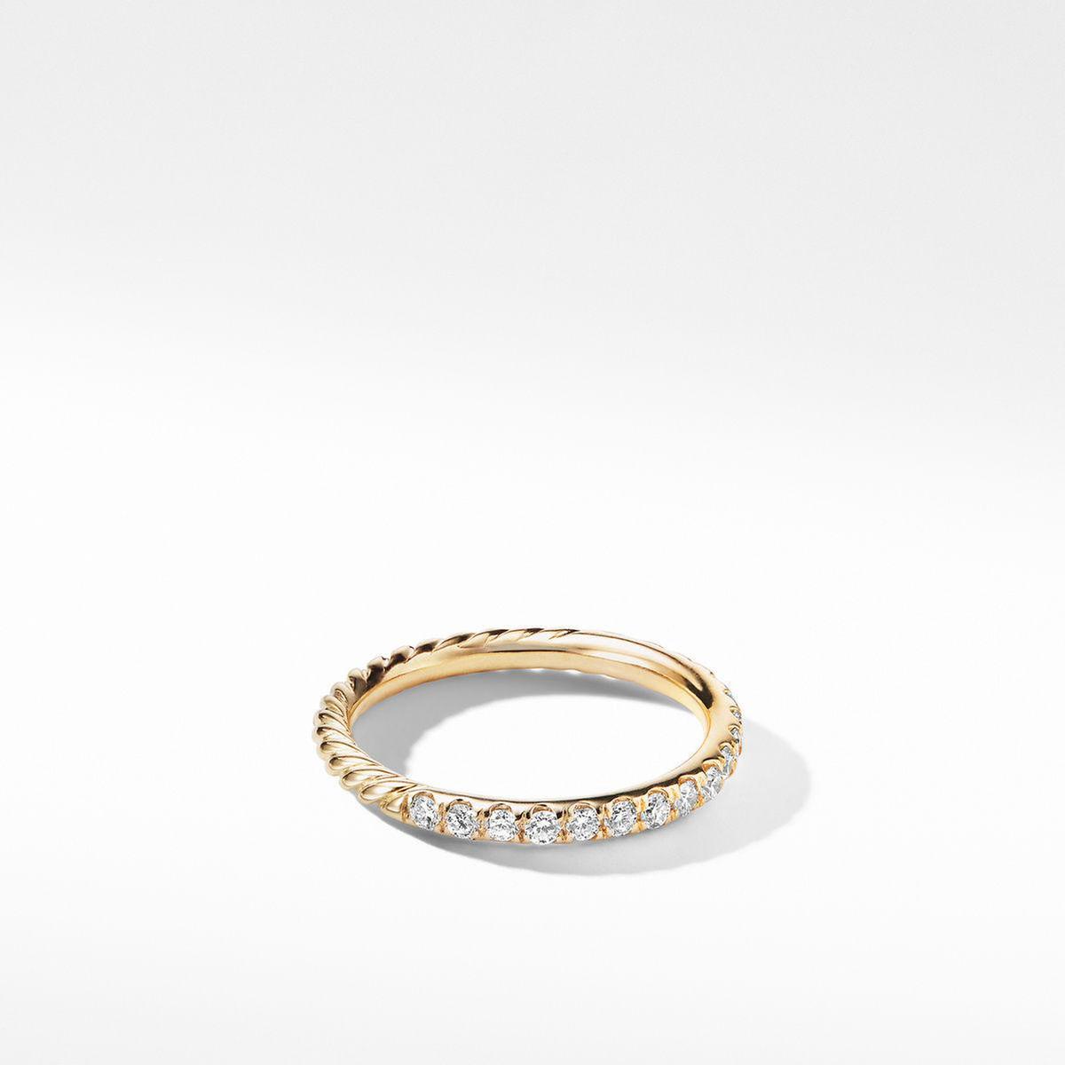 David Yurman Cable Collectibles Stack Ring in 18K Yellow Gold with Pave Diamonds | Size 10