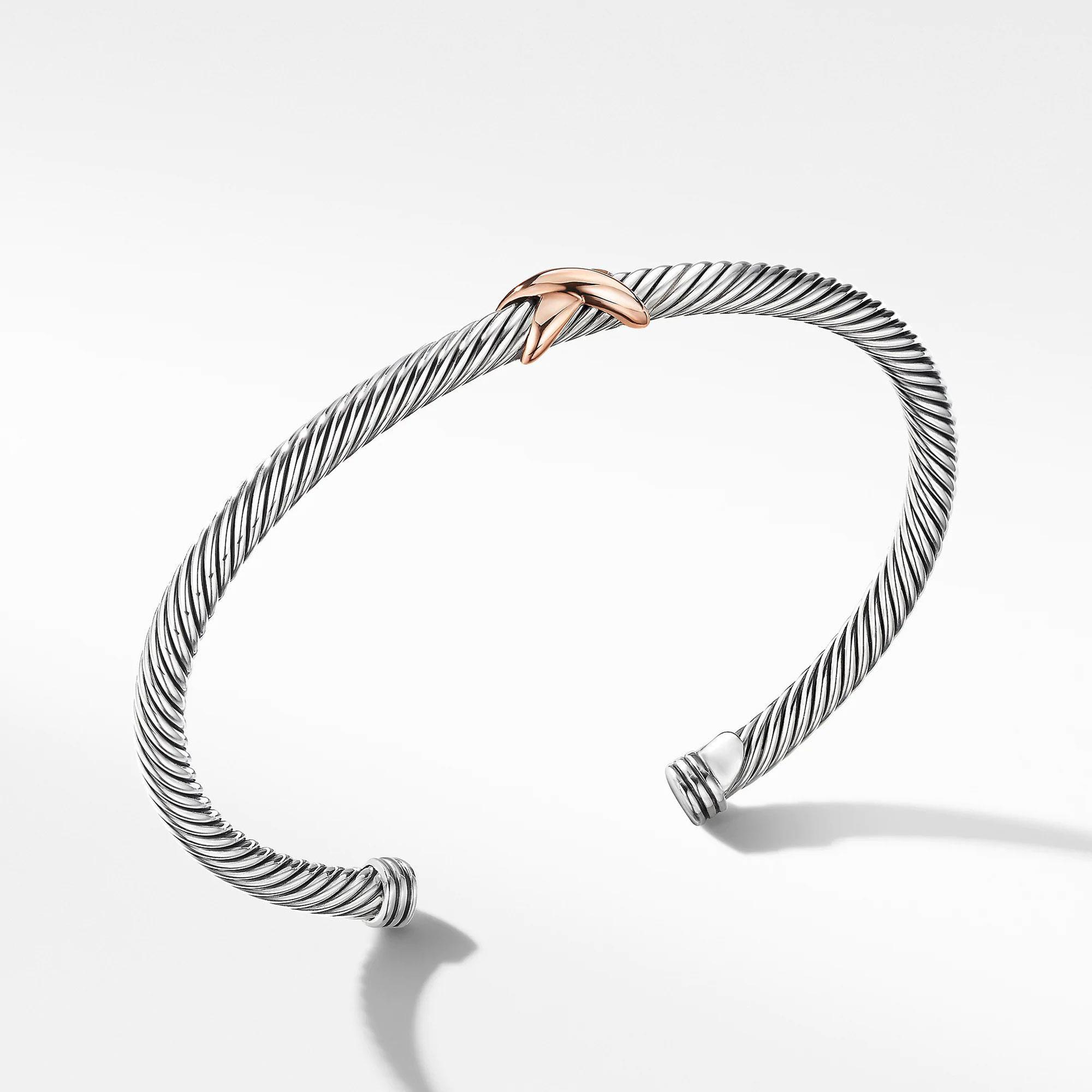 David Yurman Cable Collection X Station Bracelet with 18k Rose Go