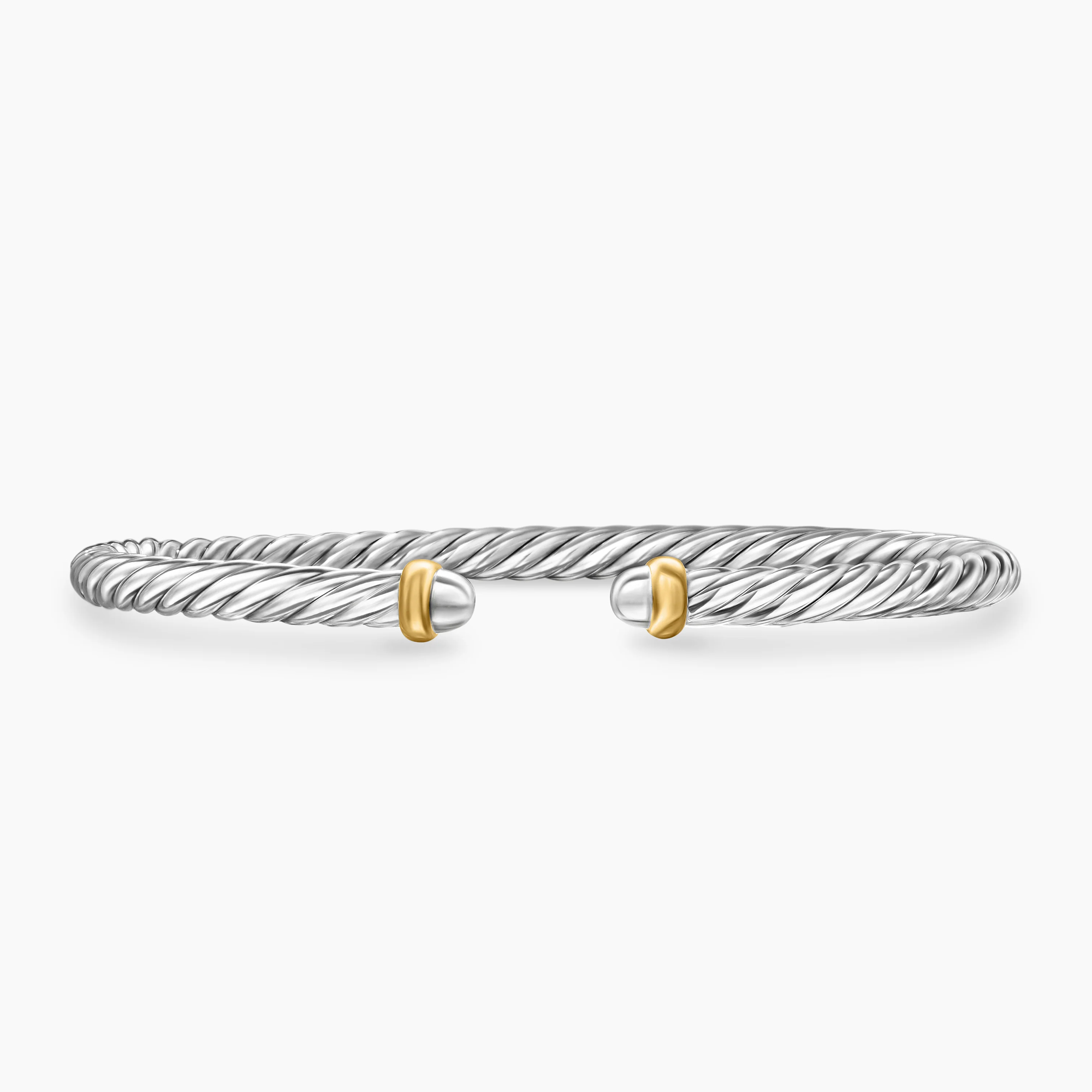David Yurman Cable Flex Sterling Silver with 14K Yellow Gold 4mm Cuff Bracelet - Small 450$