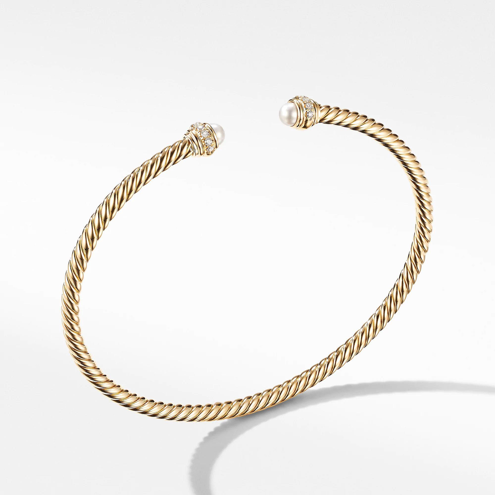 David Yurman Cable Spira Bracelet in 18K Yellow Gold with Pearls 