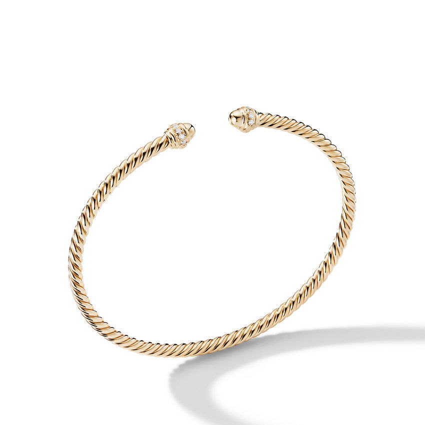 David Yurman Cablespira Bracelet in 18K Yellow Gold with Pave Diamonds 3mm - Size Large 2800$