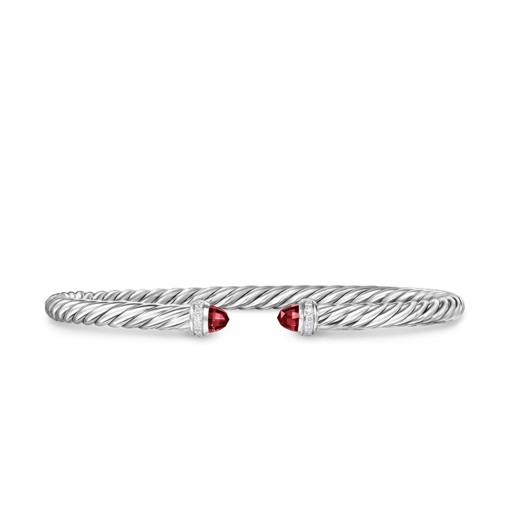 David Yurman  Cablespira Flex Bracelet in Sterling Silver with Rhodolite Garnet and Diamonds  4mm  Bracelet Length: Medium