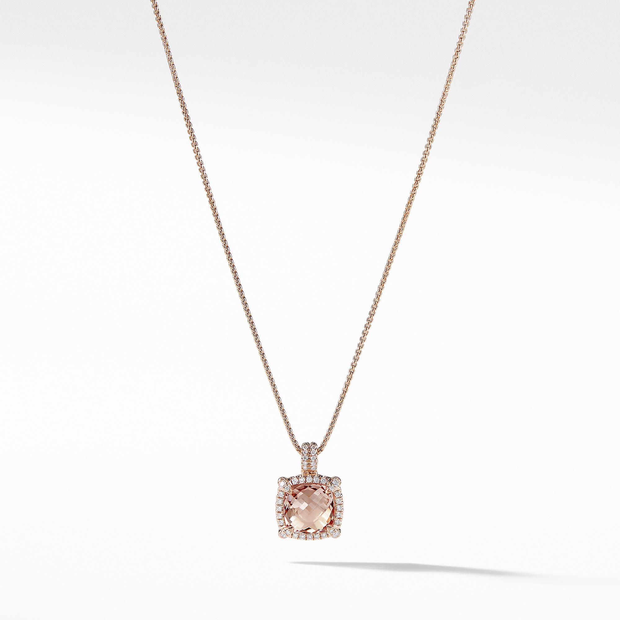 David Yurman Chatelaine Pave Bezel Pendant Necklace with Morganit