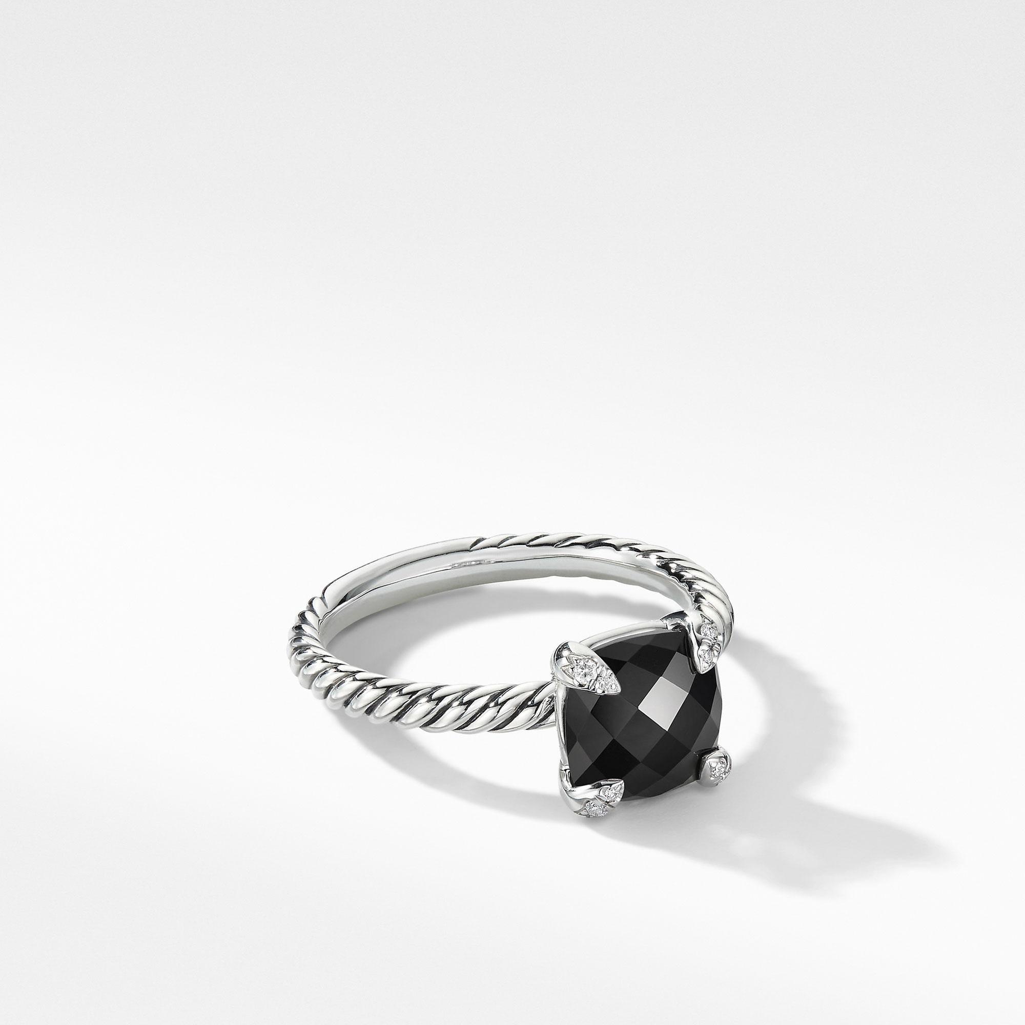 David Yurman Chatelaine Ring with Black Onyx and Diamonds | Size 4.5