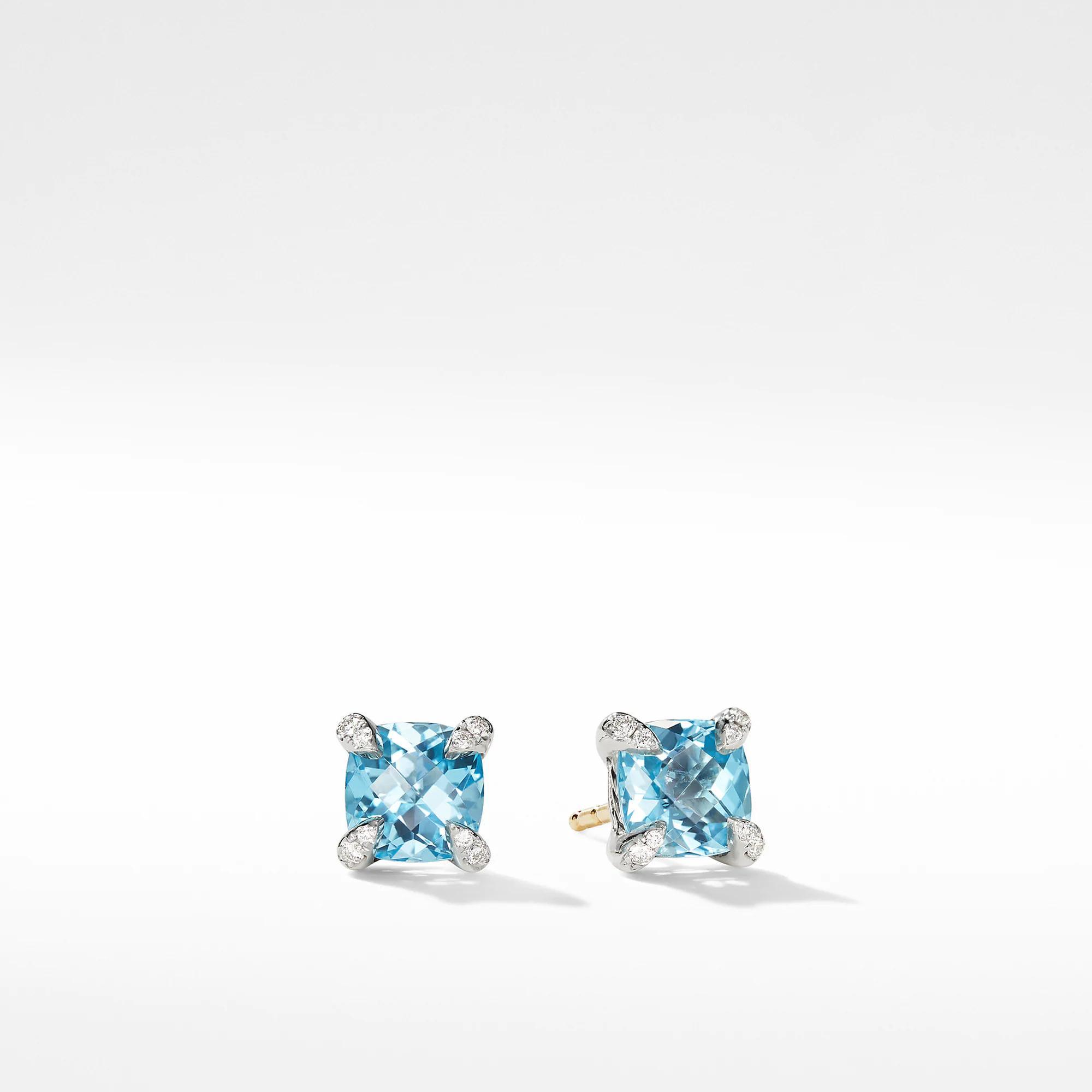 David Yurman Chatelaine Stud Earrings with Blue Topaz and Diamond