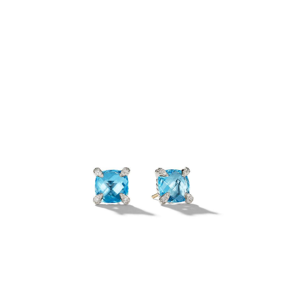 David Yurman Chatelaine Stud Earrings with Blue Topaz and Diamond