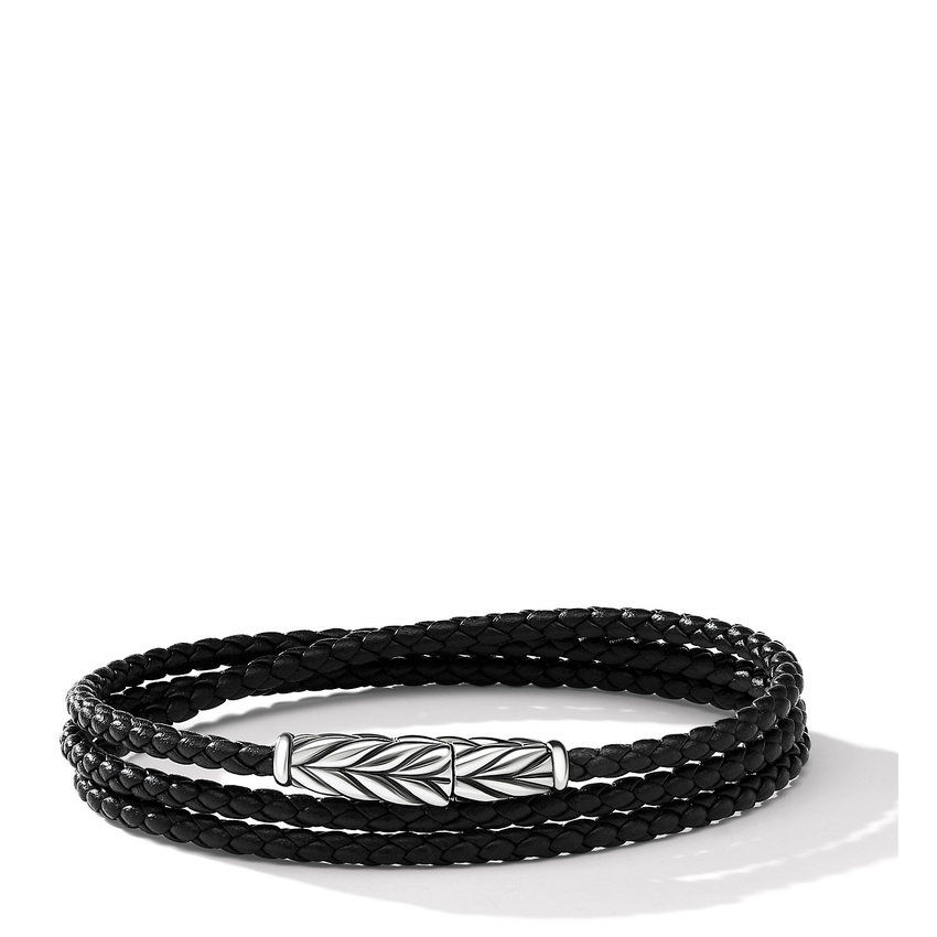 Men's David Yurman Chevron Triple Wrap Black Leather Bracelet, 3mm | Size Extra Small