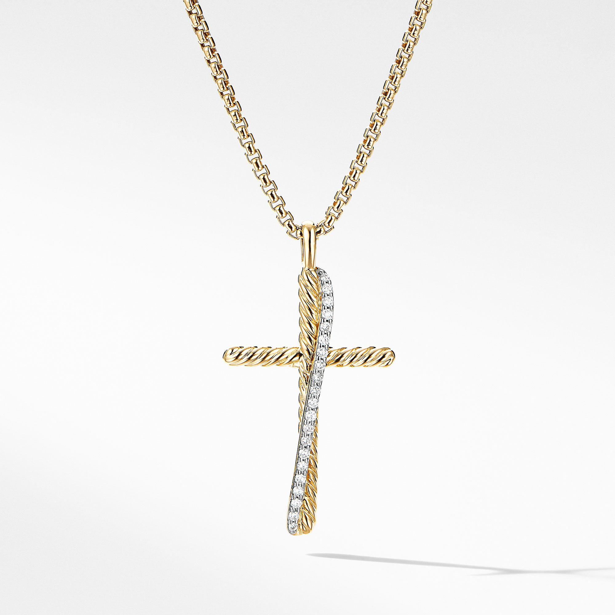 David Yurman Crossover Collection Cross Necklace in 18k Yellow Gold with Diamonds