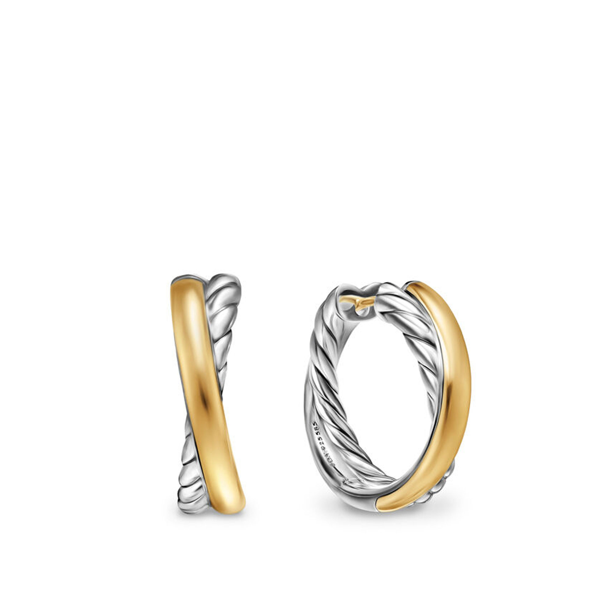 David Yurman Crossover Hoop Earrings in Sterling Silver with 14K Yellow Gold 224mm 1100$
