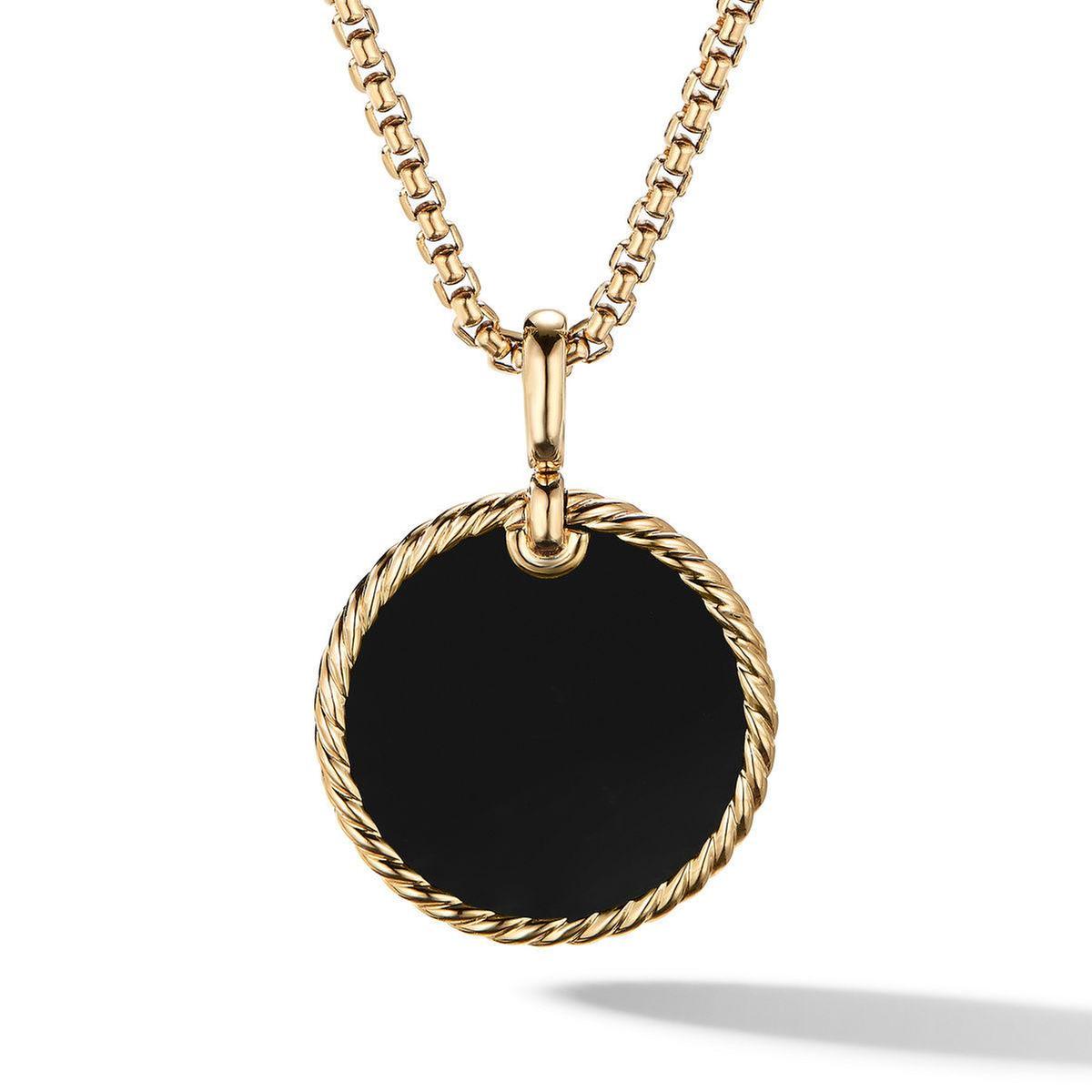 David Yurman DY Elements Disc Pendant in 18K Yellow Gold with Bla
