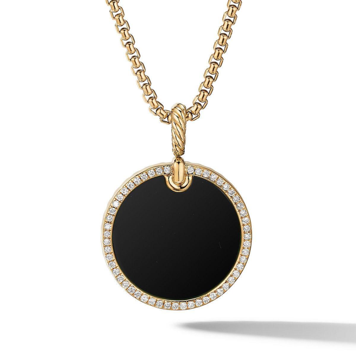 David Yurman DY Elements Disc Pendant in 18K Yellow Gold with Bla