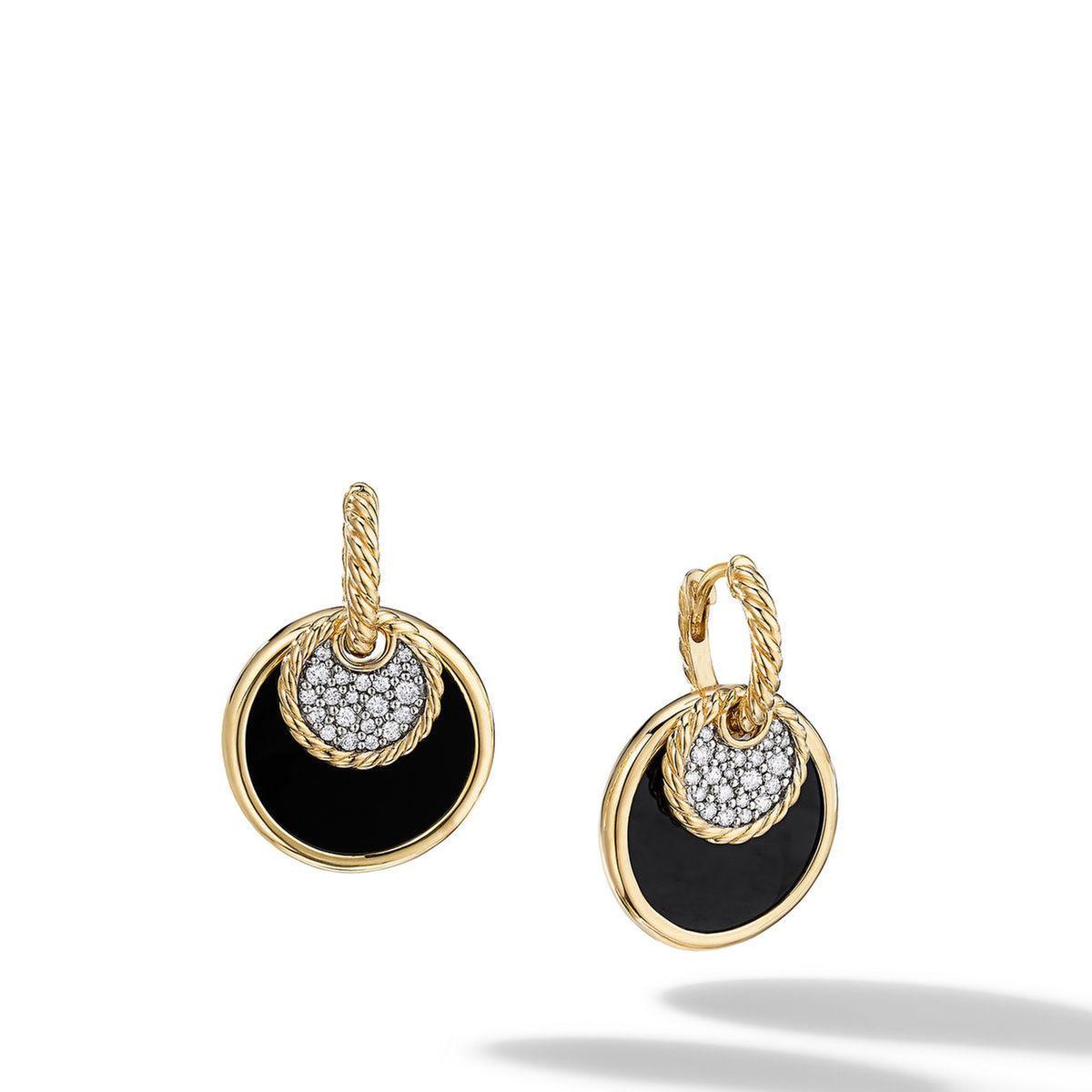 David Yurman DY Elements Drop Earrings in 18K Yellow Gold with Pa