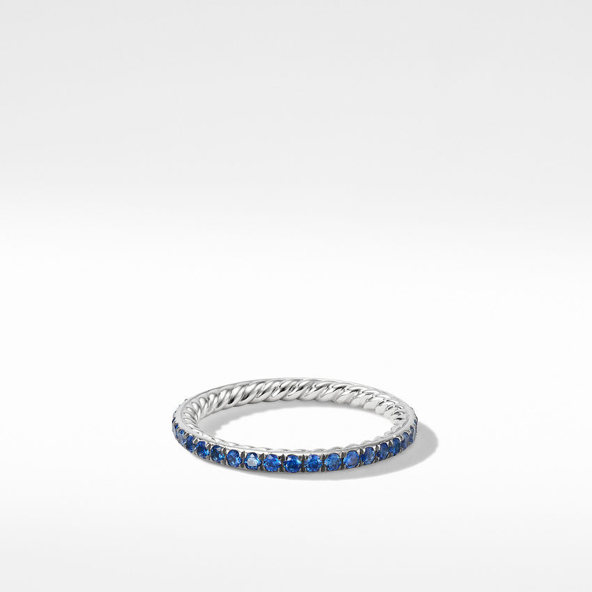 David Yurman Eden Band Ring in Platinum with Pave Blue Sapphires | 1.85mm | Size 5.5