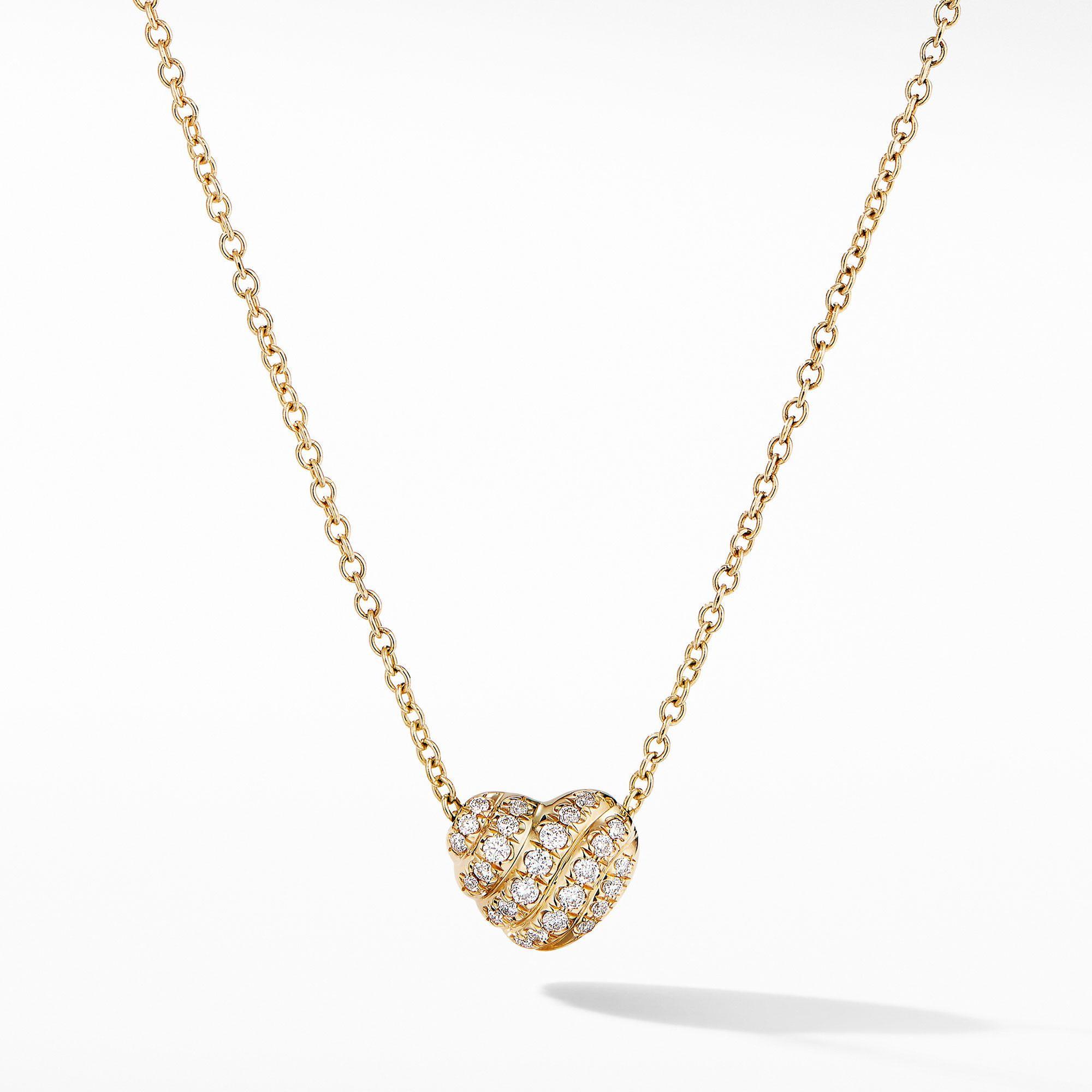 David Yurman Heart Pendant Necklace in 18k Yellow Gold with Pave Diamonds
