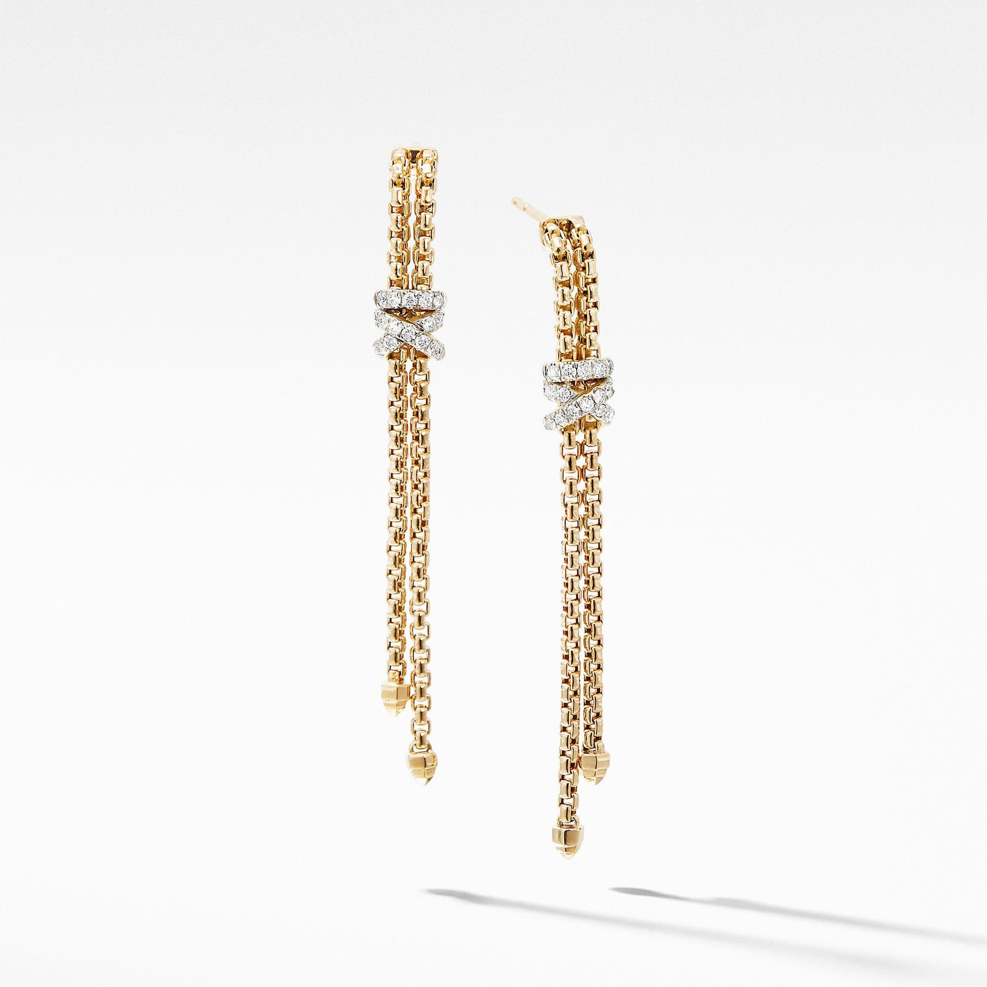 David Yurman Helena Box Chain Earrings in 18k Yellow Gold with Di