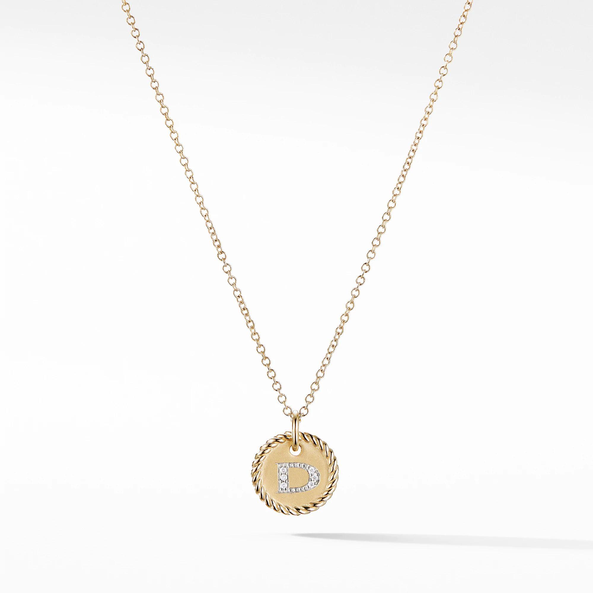 David Yurman Initial Charm Necklace with Diamonds in 18k Gold, Le