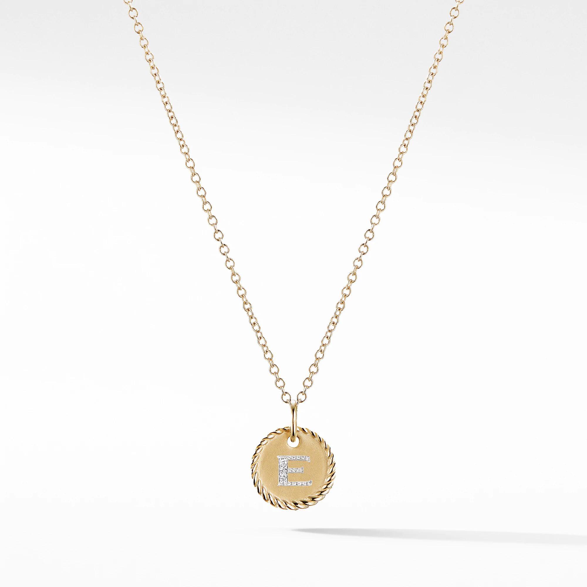 David Yurman Initial Charm Necklace with Diamonds in 18k Gold, Letter E