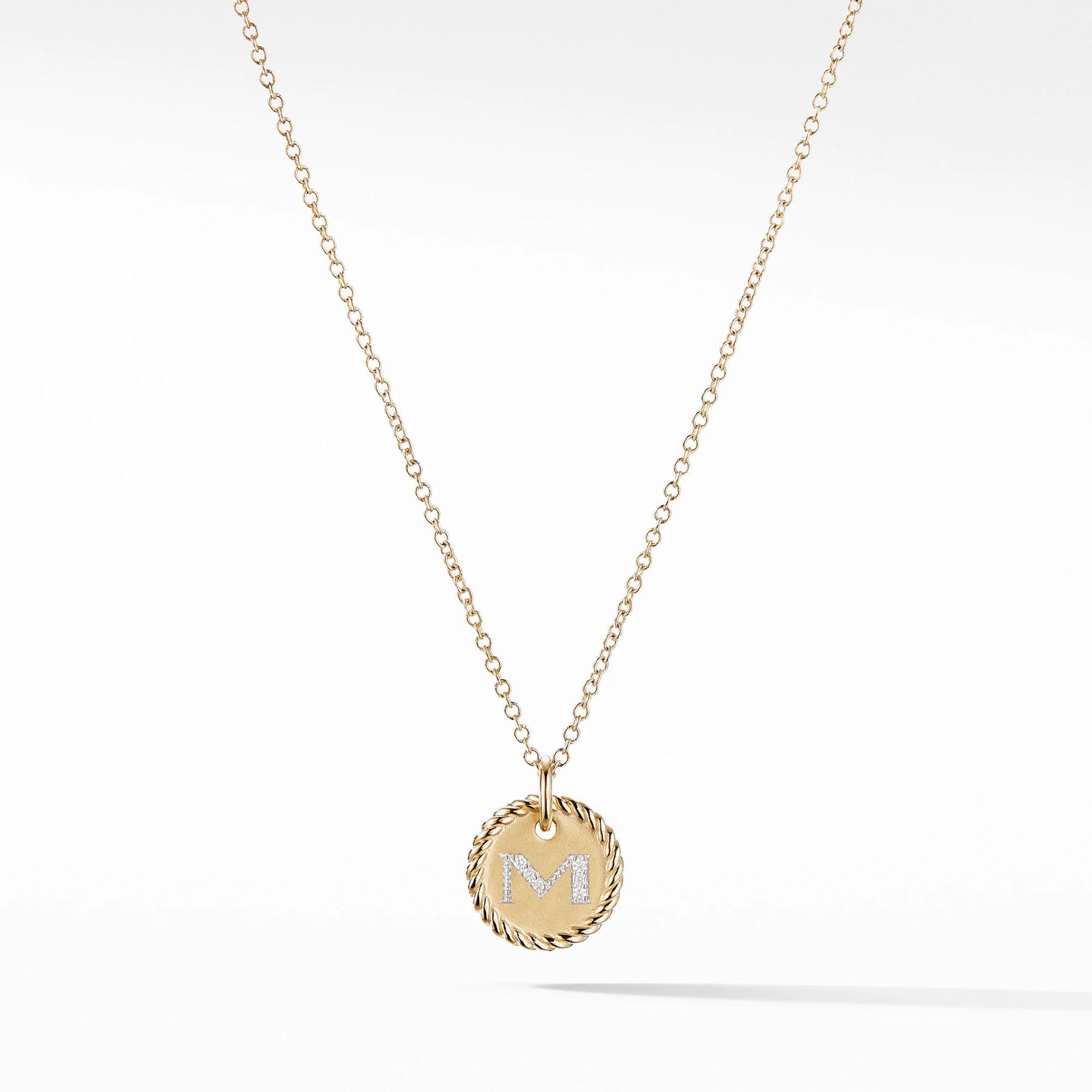 David Yurman M Initial Charm Necklace in 18K Yellow Gold with Pav