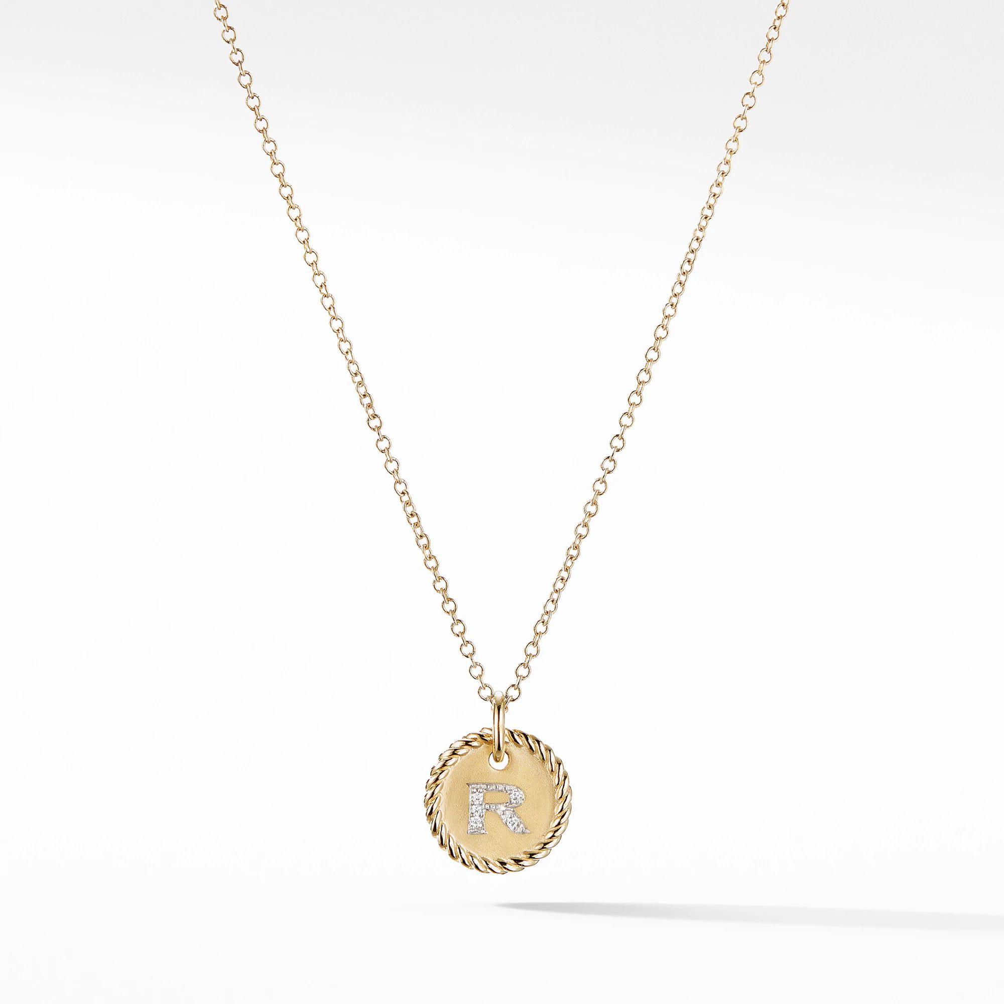 David Yurman Initial Charm Necklace with Diamonds in 18k Gold, Letter R