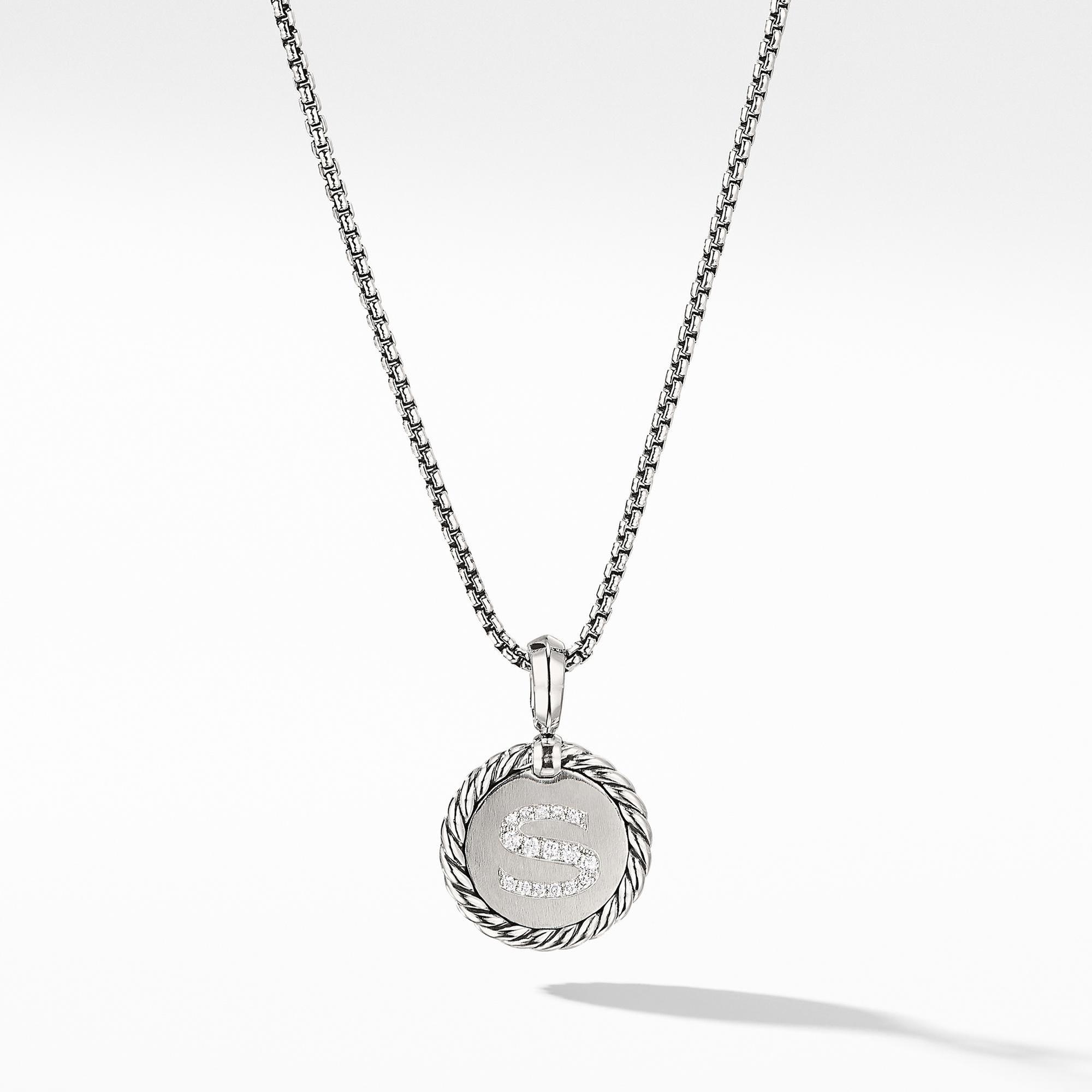 David Yurman Initial Charm Necklace with Diamonds, Letter S
