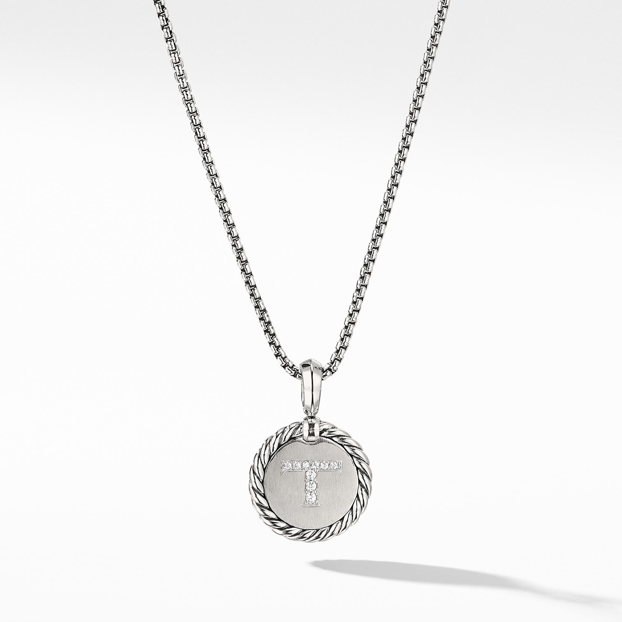 David Yurman Initial Charm Necklace with Diamonds, Letter T