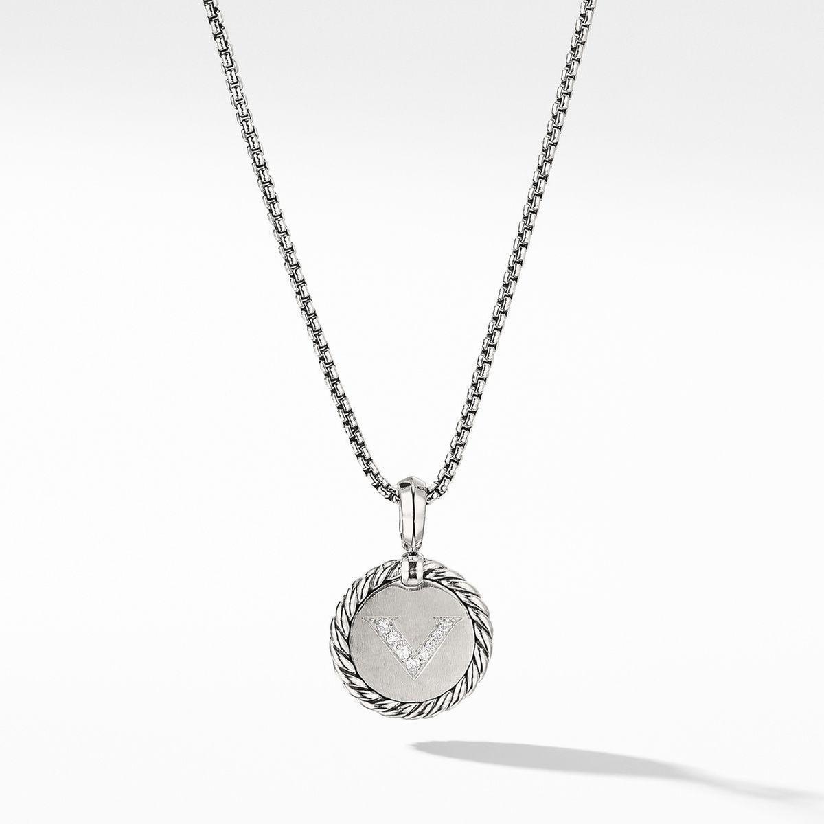 David Yurman Initial Charm Necklace with Diamonds Letter V
